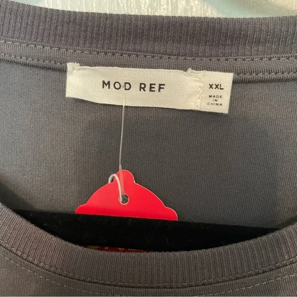 Mod Ref Slate Gray Asymmetrical Short Sleeve Top - Picture 2 of 4